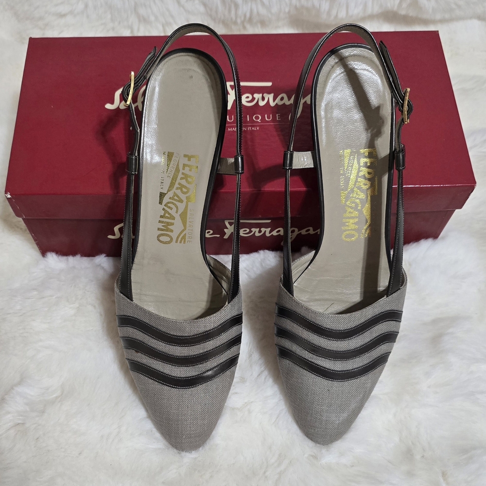 Salvatore Ferragamo Gray and Black Flats
